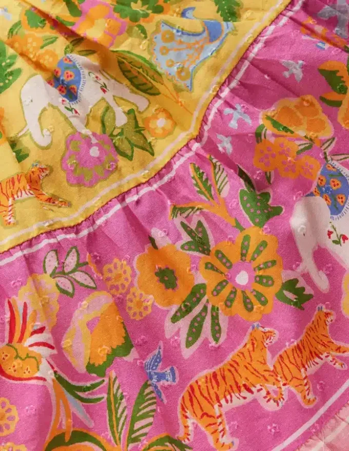 Midi Tiered Skirt Multi Tropical Animals Midi Tiered Skirt Multi Tropical Animals