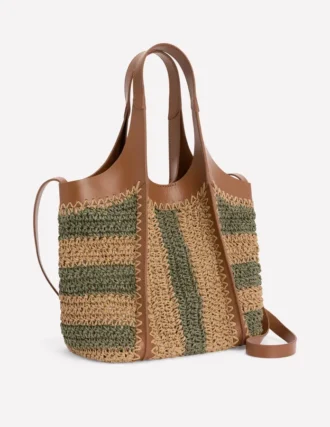 Mini Straw Tote Khaki/Natural Stripe
