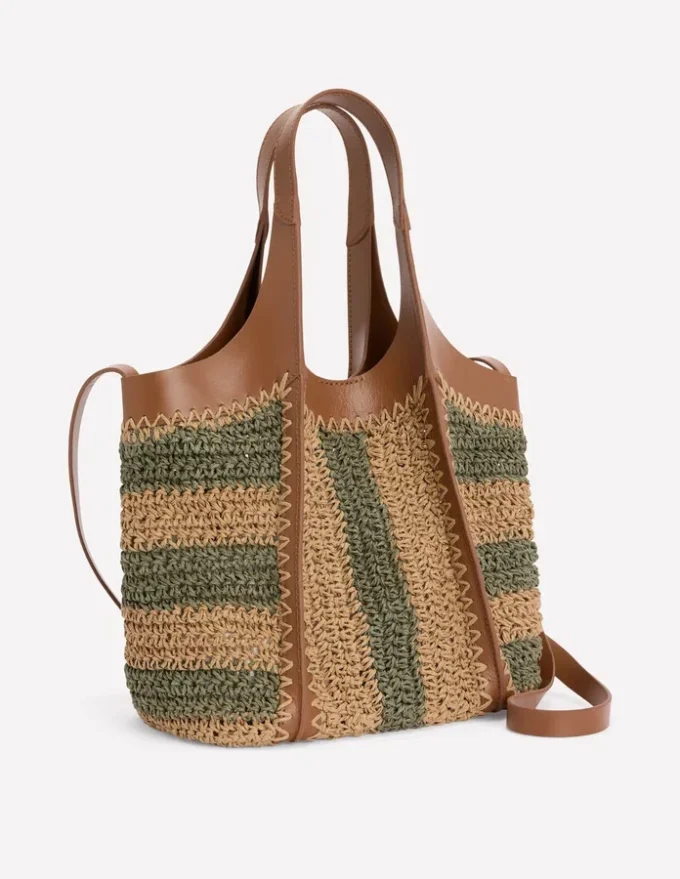 Mini Straw Tote Khaki/Natural Stripe Mini Straw Tote Khaki/Natural Stripe