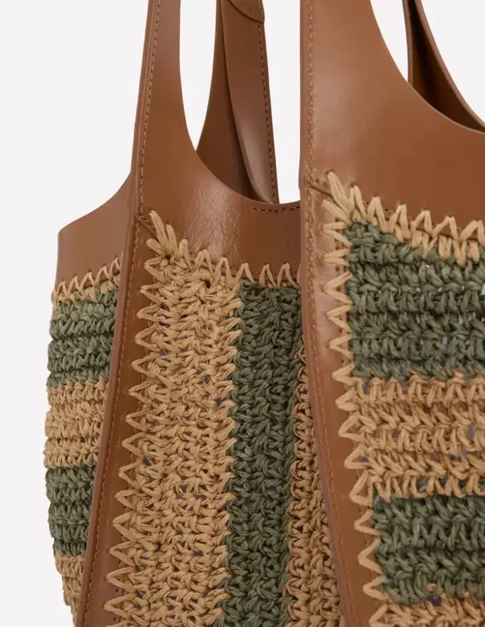 Mini Straw Tote Khaki/Natural Stripe Mini Straw Tote Khaki/Natural Stripe