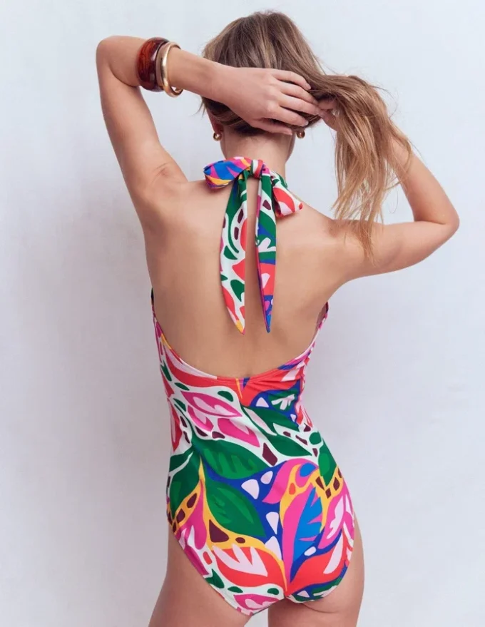 Minori Halter Tie Swimsuit Multi, Leafy Cascade
