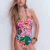 Minori Halter Tie Swimsuit Multi, Leafy Cascade