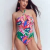 Minori Halter Tie Swimsuit Multi, Leafy Cascade