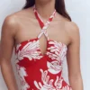 Minori Halter Tie Swimsuit Salsa, Botanical Flourish Minori Halter Tie Swimsuit Salsa, Botanical Flourish