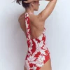 Minori Halter Tie Swimsuit Salsa, Botanical Flourish Minori Halter Tie Swimsuit Salsa, Botanical Flourish