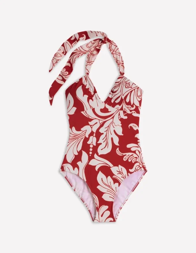 Minori Halter Tie Swimsuit Salsa, Botanical Flourish Minori Halter Tie Swimsuit Salsa, Botanical Flourish