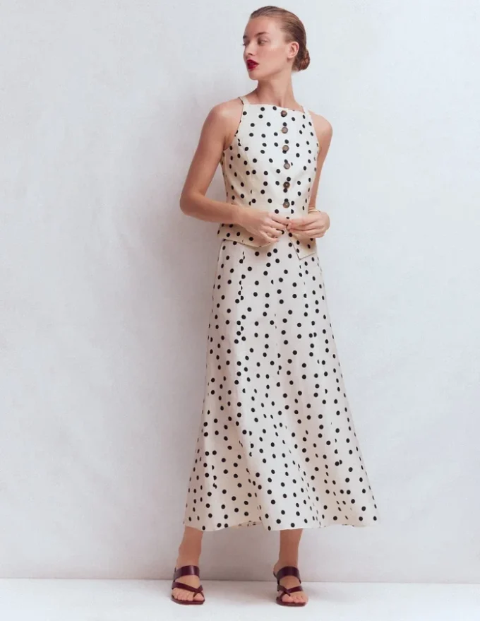 Miriam Linen Maxi Skirt Ivory, Painted Dot Miriam Linen Maxi Skirt Ivory, Painted Dot