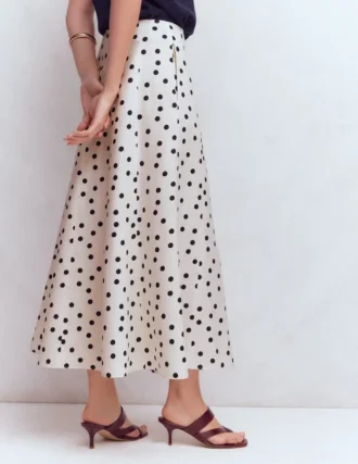 Miriam Linen Maxi Skirt Ivory, Painted Dot
