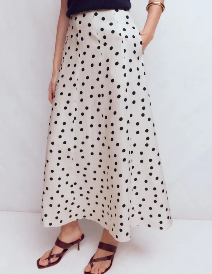 Miriam Linen Maxi Skirt Ivory, Painted Dot Miriam Linen Maxi Skirt Ivory, Painted Dot