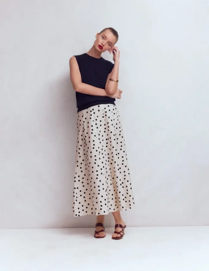 Miriam Linen Maxi Skirt Ivory, Painted Dot Miriam Linen Maxi Skirt Ivory, Painted Dot