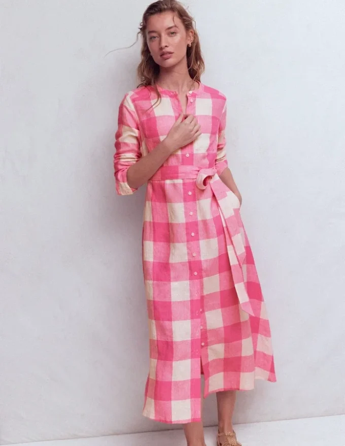 Mollie Linen Shirt Dress Pink Punch Gingham Mollie Linen Shirt Dress Pink Punch Gingham