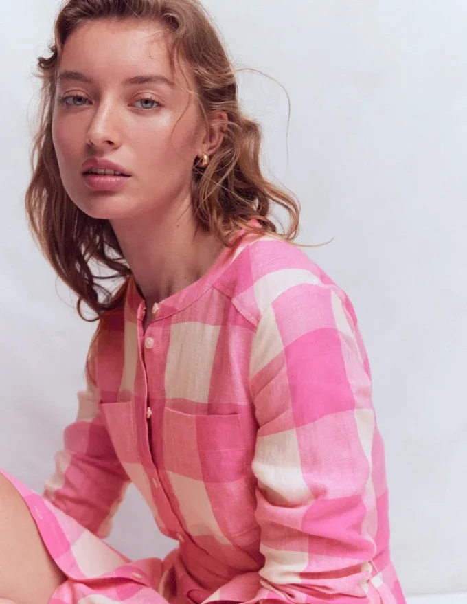 Mollie Linen Shirt Dress Pink Punch Gingham Mollie Linen Shirt Dress Pink Punch Gingham