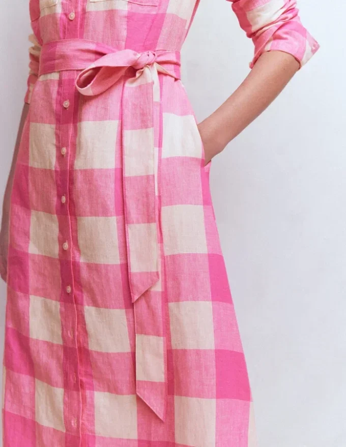 Mollie Linen Shirt Dress Pink Punch Gingham Mollie Linen Shirt Dress Pink Punch Gingham