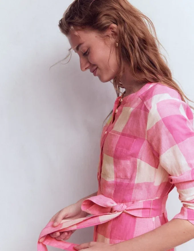 Mollie Linen Shirt Dress Pink Punch Gingham Mollie Linen Shirt Dress Pink Punch Gingham