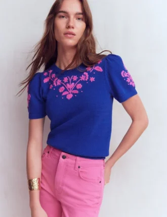 Monica Knitted T-Shirt Blue Embroidery