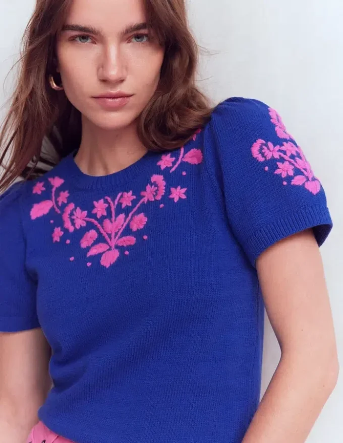 Monica Knitted T-Shirt Blue Embroidery Monica Knitted T-Shirt Blue Embroidery