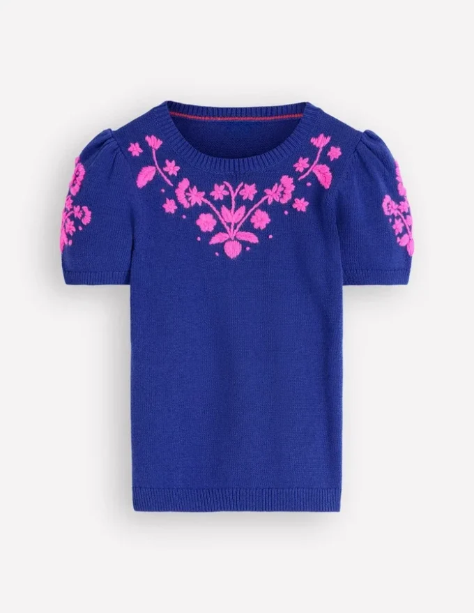 Monica Knitted T-Shirt Blue Embroidery Monica Knitted T-Shirt Blue Embroidery