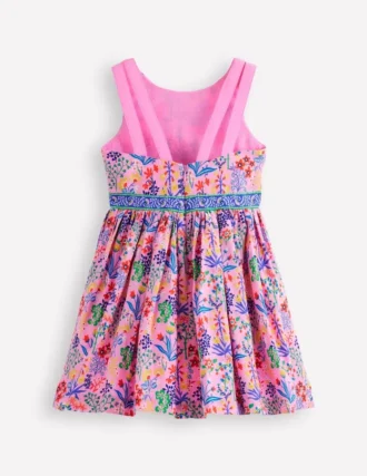 Multi Strap Flare Dress Meadowsweet Pink Garden Floral