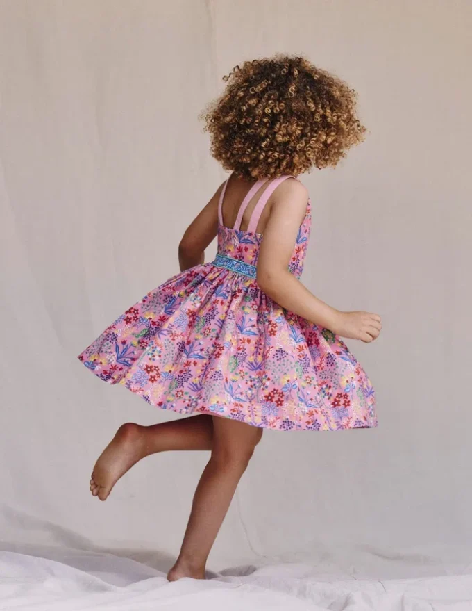 Multi Strap Flare Dress Meadowsweet Pink Garden Floral Multi Strap Flare Dress Meadowsweet Pink Garden Floral