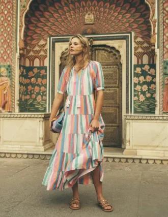 Multi Tiered Maxi Dress Multi Clipped Stripe