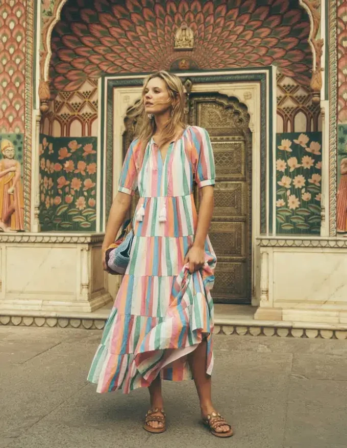 Multi Tiered Maxi Dress Multi Clipped Stripe