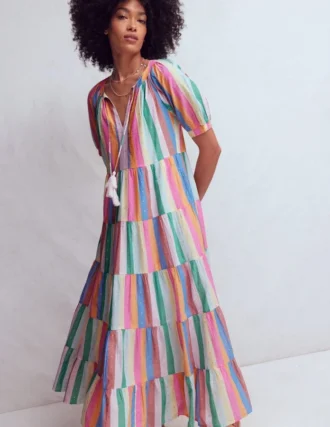 Multi Tiered Maxi Dress Multi Clipped Stripe