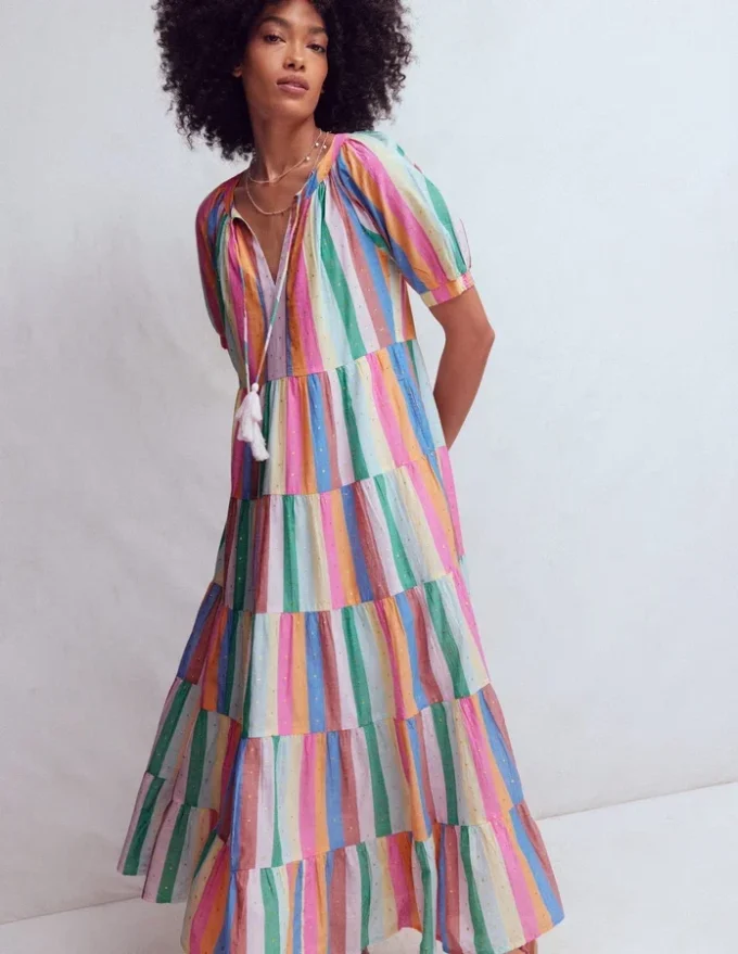 Multi Tiered Maxi Dress Multi Clipped Stripe