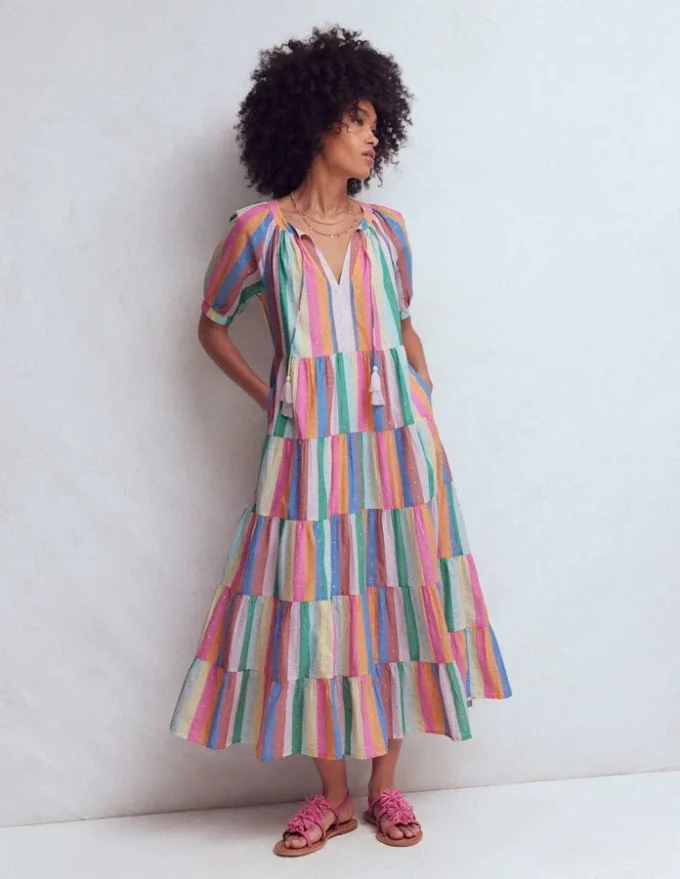 Multi Tiered Maxi Dress Multi Clipped Stripe