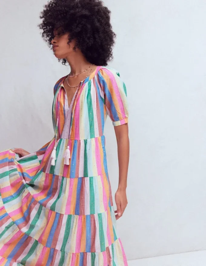Multi Tiered Maxi Dress Multi Clipped Stripe