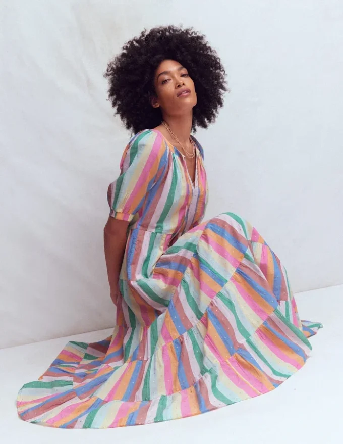 Multi Tiered Maxi Dress Multi Clipped Stripe