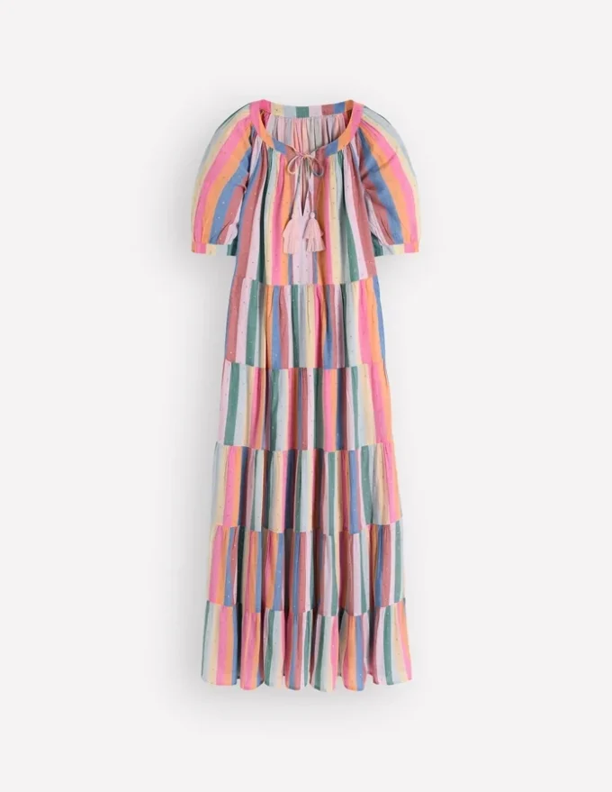 Multi Tiered Maxi Dress Multi Clipped Stripe