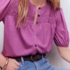 Mya Short Sleeve Smocked Shirt Clover Purple Mya Short Sleeve Smocked Shirt Clover Purple