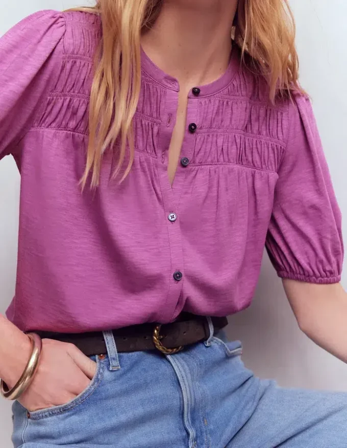 Mya Short Sleeve Smocked Shirt Clover Purple Mya Short Sleeve Smocked Shirt Clover Purple