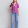 Mya Short Sleeve Smocked Shirt Clover Purple Mya Short Sleeve Smocked Shirt Clover Purple