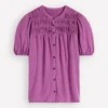 Mya Short Sleeve Smocked Shirt Clover Purple Mya Short Sleeve Smocked Shirt Clover Purple