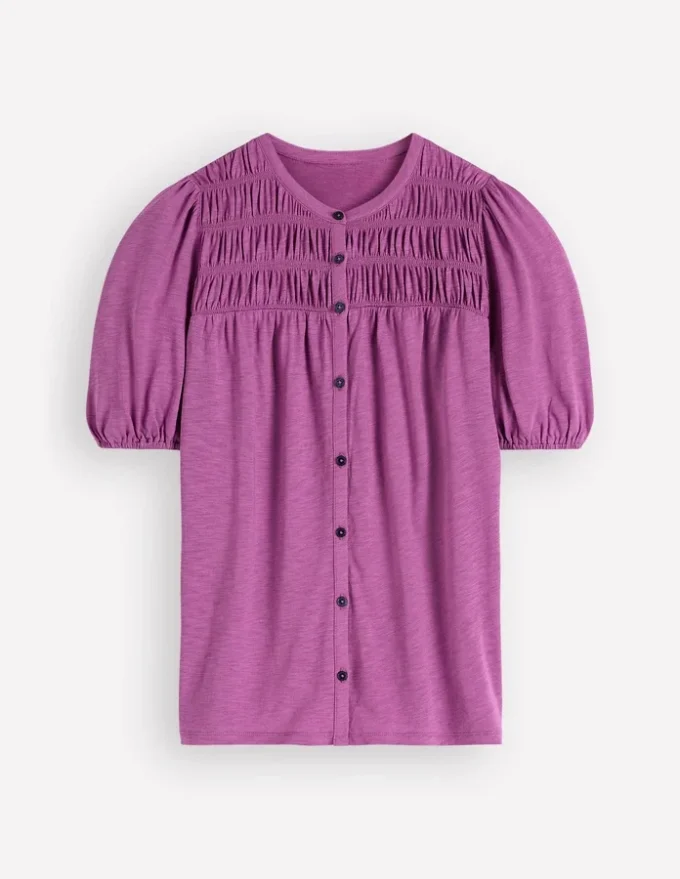 Mya Short Sleeve Smocked Shirt Clover Purple Mya Short Sleeve Smocked Shirt Clover Purple