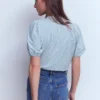 Mya Short Sleeve Smocked Shirt French Blue and Ivory Stripe Mya Short Sleeve Smocked Shirt French Blue and Ivory Stripe