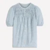 Mya Short Sleeve Smocked Shirt French Blue and Ivory Stripe Mya Short Sleeve Smocked Shirt French Blue and Ivory Stripe