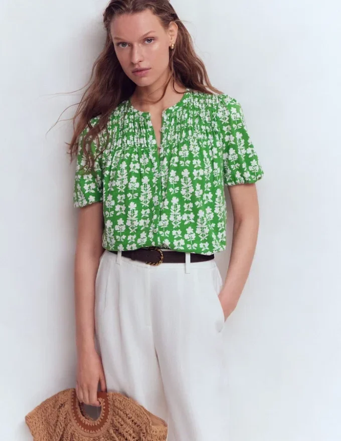 Mya Short Sleeve Smocked Shirt Mint Green, Blossom grove Mya Short Sleeve Smocked Shirt Mint Green, Blossom grove