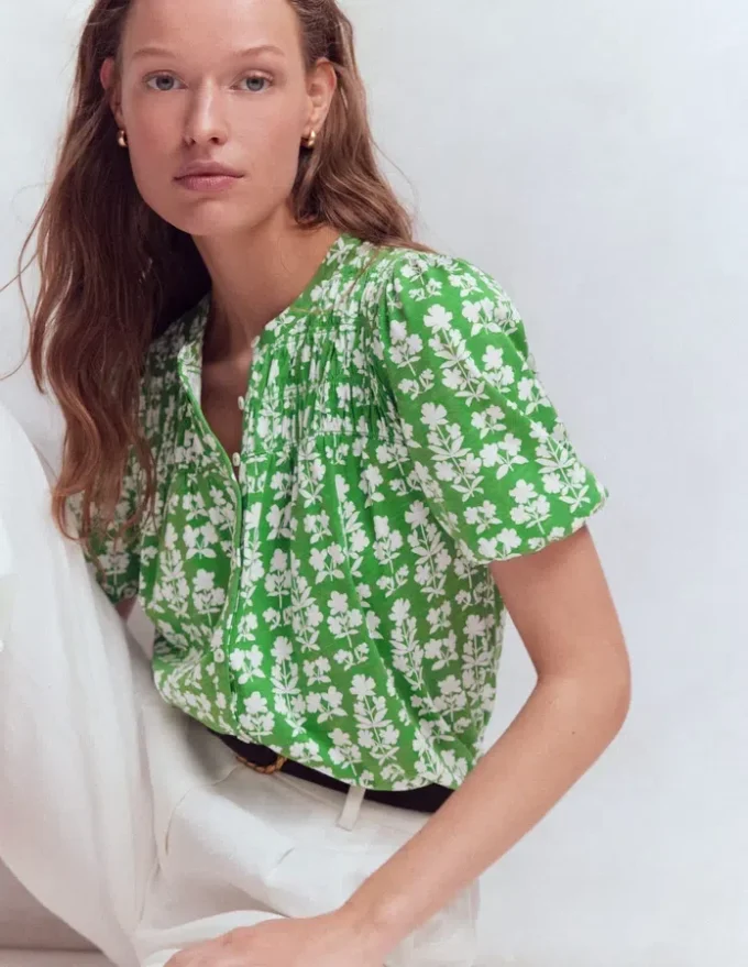 Mya Short Sleeve Smocked Shirt Mint Green, Blossom grove Mya Short Sleeve Smocked Shirt Mint Green, Blossom grove