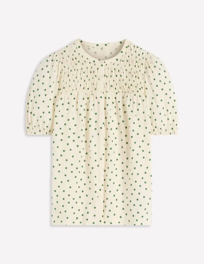 Mya Short Sleeve Smocked Shirt Papyrus, Painted Dot Mya Short Sleeve Smocked Shirt Papyrus, Painted Dot