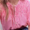 Mya Short Sleeve Smocked Shirt Pink Punch and Ivory Stripe Mya Short Sleeve Smocked Shirt Pink Punch and Ivory Stripe
