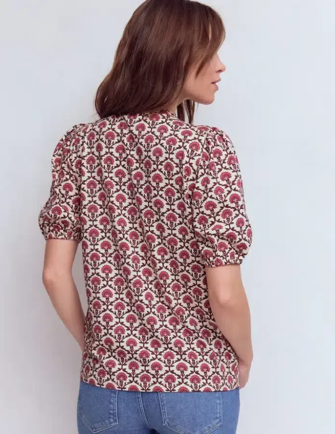 Mya Short Sleeve Smocked Shirt Strawberry Pink,Flower Lattice