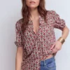 Mya Short Sleeve Smocked Shirt Strawberry Pink,Flower Lattice