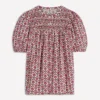 Mya Short Sleeve Smocked Shirt Strawberry Pink,Flower Lattice