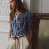 Mya Short Sleeve Smocked Shirt True Navy, Dainty Blooms Mya Short Sleeve Smocked Shirt True Navy, Dainty Blooms