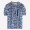 Mya Short Sleeve Smocked Shirt True Navy, Dainty Blooms Mya Short Sleeve Smocked Shirt True Navy, Dainty Blooms