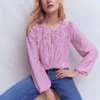 Mya Smocked Jersey Shirt Clover Purple and Ivory Stripe Mya Smocked Jersey Shirt Clover Purple and Ivory Stripe