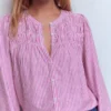 Mya Smocked Jersey Shirt Clover Purple and Ivory Stripe Mya Smocked Jersey Shirt Clover Purple and Ivory Stripe