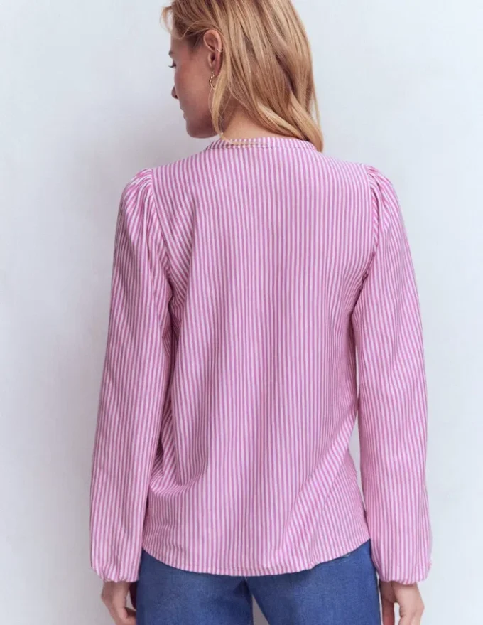 Mya Smocked Jersey Shirt Clover Purple and Ivory Stripe Mya Smocked Jersey Shirt Clover Purple and Ivory Stripe